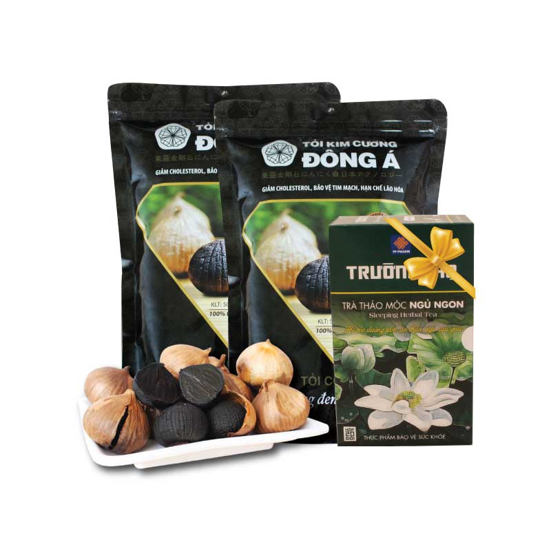 Combo 02 Túi Tỏi Đen Đông Á 500g tặng 01 hộp trà ngủ ngon